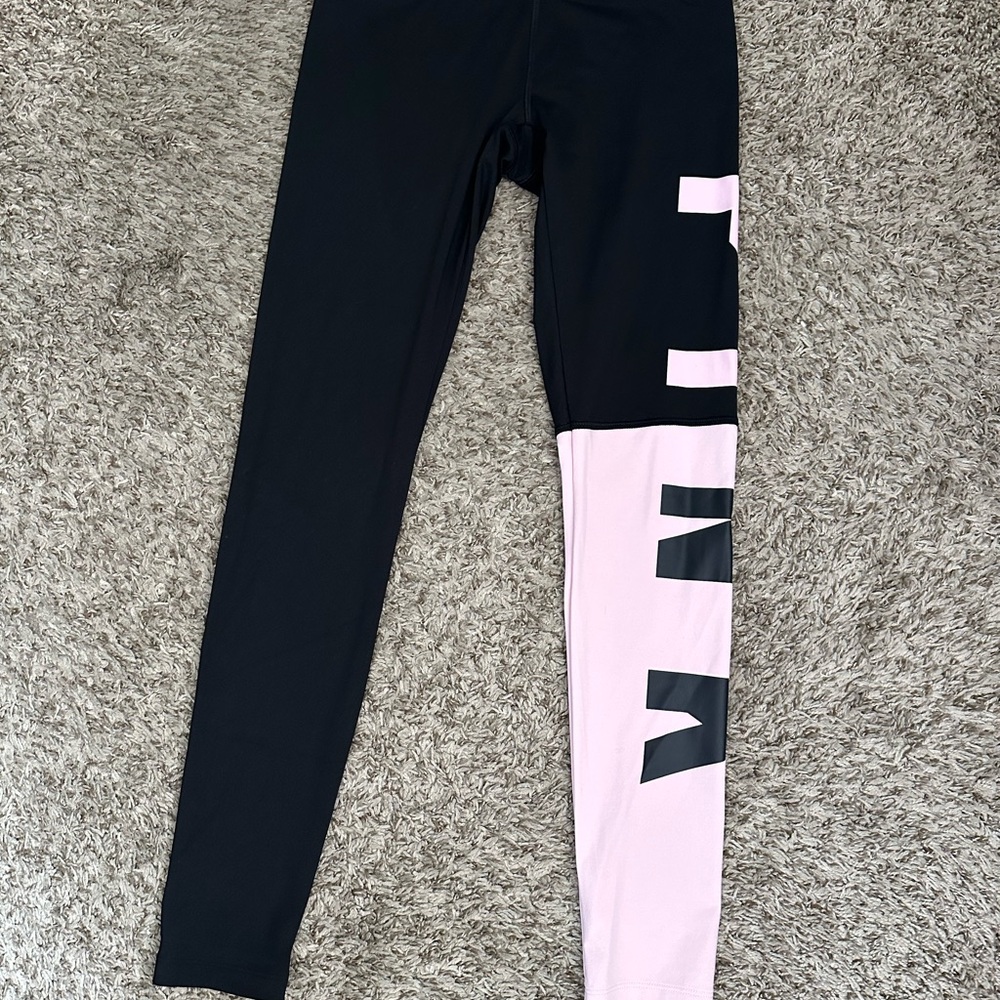 PINK Victoria's Secret Black and Light Pink Kids Leggings
